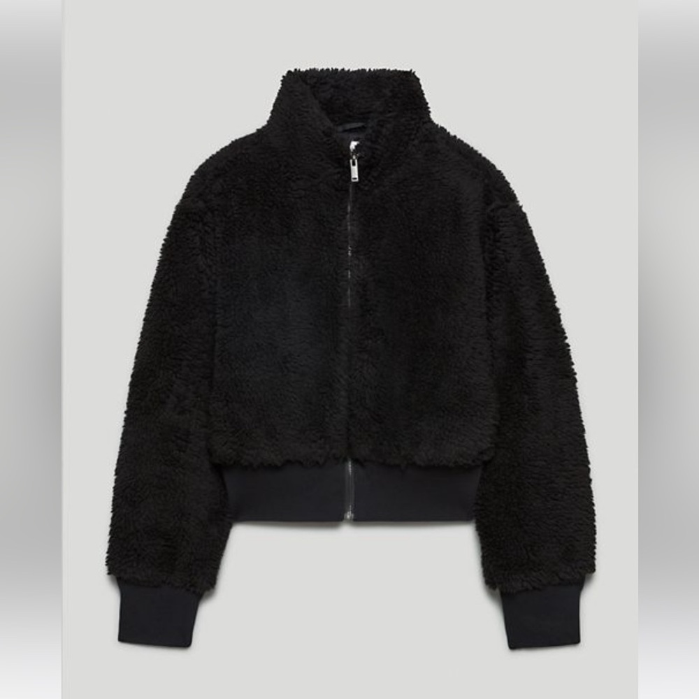 Price Firm - Aritzia Babaton Black Sherpa bomber jacket funnel neck stand collar